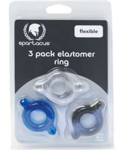 Spartacus Elastomer Cock Ring Set - Black, Blue & Clear Pack of 3