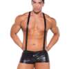 Zeus Wet Look Suspender Shorts Black O/S