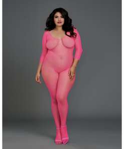 Fishnet Long Sleeved Open Crotch Bodystocking Pink QN