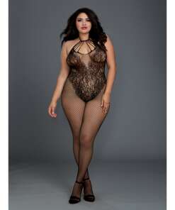 Fishnet Bodystocking w/Knitted Teddy Design Black QN