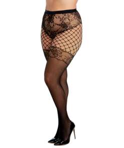 Multi Pattern Fishnet & Lace Panty Hose Black QN