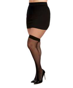Diamond Net Thigh Highs w/Back Seam & Vinyl Bowtie Black QN
