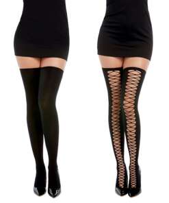 Opaque Knitted Thigh High Stockings w/Criss Cross Detail (can be worn two ways) Black O/S