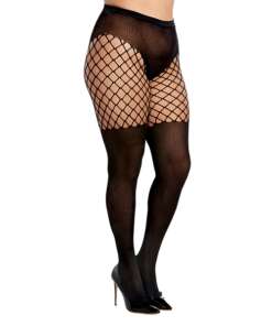 Pantyhose w/Solid Knitted Panty & Thigh High Look Black QN