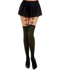 Nude Nylon Pantyhose w/Knitted Thigh High Stockings Black O/S