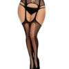 Fishnet Suspender Garter Pantyhose w/Criss Cross Detail Black QN