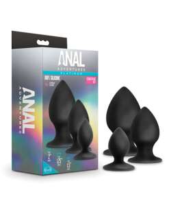 Blush Anal Adventures Platinum Silicone Anal Stout Plug Kit - Black