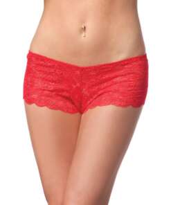 Low Rise Stretch Scallop Lace Booty Short Red O/S