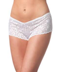 Low Rise Stretch Scallop Lace Booty Short White O/S
