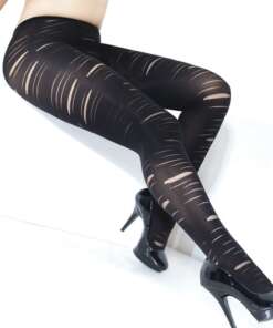 Stretch Nylon Opaque Slashed Pantyhose Black XL