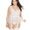Lace & Powernet Underwire Cups Peplum Bustier White 1X/2X