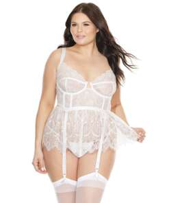 Lace & Powernet Underwire Cups Peplum Bustier White 1X/2X