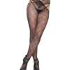 Diamond Fishnet Waist Criss Cross Design Stockings Black O/S