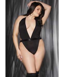 Fashion Stretch Knit High Cut Leg Teddy Black OS/XL