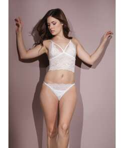 Classic Scallop Stretch Lace Bralette & Crotchless Panty White O/S