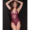 Bold Mesh & Fine Lace Crotchless Teddy Merlot O/S