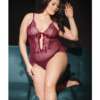 Bold Mesh & Fine Lace Crotchless Teddy Merlot OS/XL