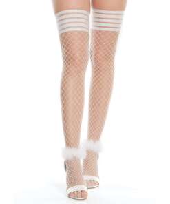 Seamless Stretch Nylon Stay Up Stocking White/Silver O/S