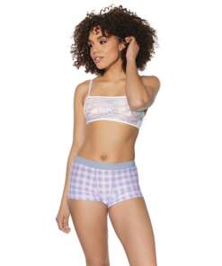 Crystal Pink Buffalo Check Print Short Grey/Pink O/S