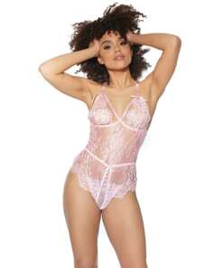 Crystal Pink Peek a Boo Crotchless Teddy Pink O/S