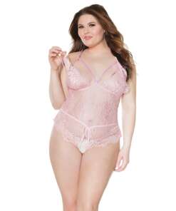Crystal Pink Peek a Boo Crotchless Teddy Pink OS/XL