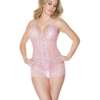 Crystal Pink Halter Crotchless Teddy Pink/Silver O/S