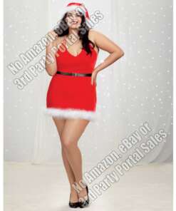 Velvet Santa Themed Halter Chemise w/Marabou Trim & Santa Hat Lipstick Red 3X