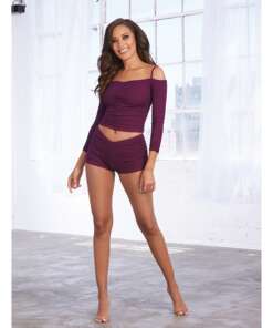 Soft Knit Jersey Sleepwear Pajama Top & Short Mulberry LG