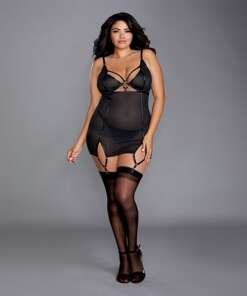 Power Mesh Garter Slip w/G-String (Modified Sides & Back) Black 2X