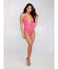 Valentines Sequin Embroidery Teddy Fuchsia LG