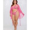 Valentines Heart Mesh Robe, Tri Cup Bralette & Thong Fuchsia 3X