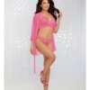 Valentines Heart Mesh Robe, Tri Cup Bralette & Thong Fuchsia SM