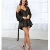Charmeuse Short Length Kimono w/Matching Chemise Black MD