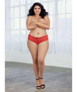 Stretch Lace Open Crotch Short Ruby 1X-2X