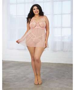 Simply Sexy Stretch Shimmer Mesh Chemise w/Panty Pink Champagne 1X