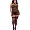 Simply Sexy Stretch Lace Garter Slip & G-String Black 1X