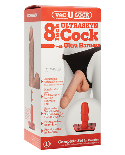 Ultra Harness 2 w/8" Ultraskyn Cock - White