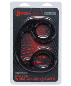 Kink Hogtied - Bind & Tie Wrist or Ankle Cuffs -  6 mm Hemp -Black