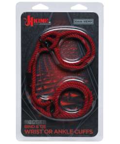 Kink Hogtied - Bind & Tie Wrist or Ankle Cuffs - 6 mm Hemp - Red