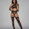 Euphoria Bra Set w/Detachable Garters & Hose Black O/S