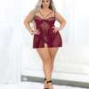 European Lace Teddy Babydoll Wine 1X