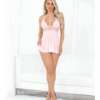 Hi Neck Sheer Babydoll w/Open Crotch Panty Pink SM