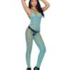 Crochet Pothole Bodystocking w/Open Crotch Turquoise O/S