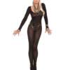 Opaque Long Sleeve Bodystocking w/Open Crotch Black O/S