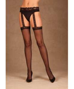 Sheer Thigh Highs w/Attached Lace Garterbelt Black O/S