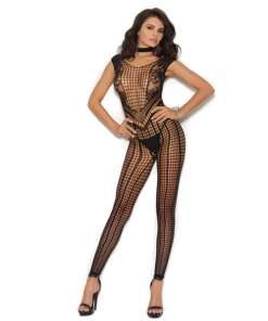 Vivace Crochet Bodystocking w/Open Crotch Black O/S