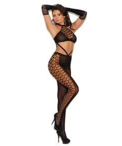 Vivace Crochet Bodystocking w/Gloves Black O/S