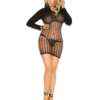 Vivace Crochet Long Sleeve Mini Dress w/Hood Black QN