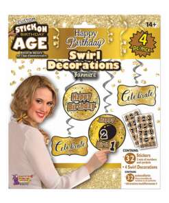 Custom Happy Birthday Decorations Kit - Gold/Black