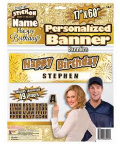 Custom Happy Birthday Banner - Gold/Black